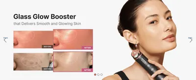 Proves the device's effectiveness by showing visibly smoother, more even skin in before and after close-ups.