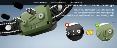 Zooms in on the prong attachment to show it can be removed for comfort, reassuring shoppers the collar won't harm their dog's skin during long wear.
