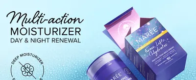Introduces the product as a multi-action day and night moisturizer that renews skin.