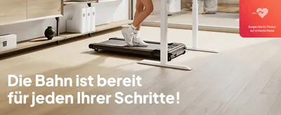 Shows the treadmill in a real home-office setting to convey it's simple and always ready for a walk during the day.