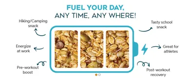 Shows the many everyday situations the bar fits into, positioning it as a versatile snack for any time of day.