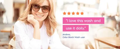 Builds trust through a real customer's 5-star quote endorsing daily use of the wash.