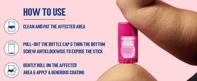 Walks shoppers through the three-step process of cleaning, exposing, and applying the stick to build confidence in ease of use.