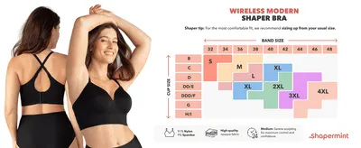 Helps shoppers pick the correct size using a band-size by cup-size fit chart. Highlights fabric quality and support level to build confidence in the product's construction.