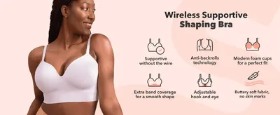 Summarizes six support and comfort benefits in a scannable icon grid to justify the purchase.