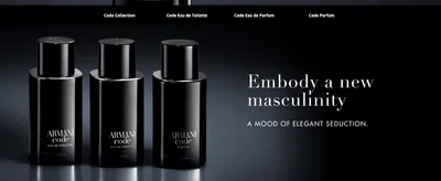Shows the full Code fragrance line-up with a brand tagline to help shoppers understand the range and choose a concentration.