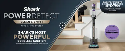 Establishes the Shark PowerDetect line as the brand's most powerful cordless option to build brand trust. Uses a trusted publication's award to build third-party credibility for the product.