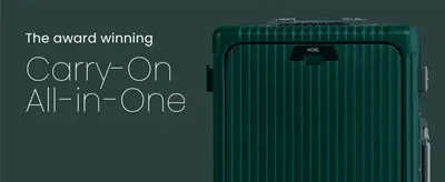 Establishes the product as an award-winning, premium carry-on to build immediate credibility with the shopper.