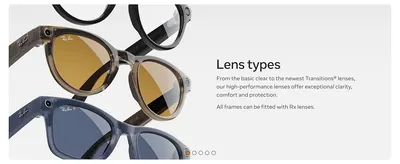 Presents the range of available lens types (clear to Transitions) as part of the product line, helping shoppers see their customization options. Reassures shoppers that all lens options offer…