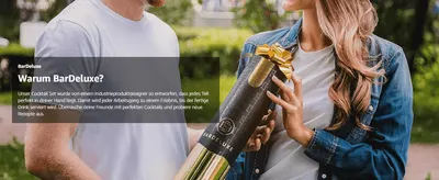 Reassures shoppers that the cocktail set was designed by an industrial product designer to feel perfect in the hand, elevating everyday drink-making.