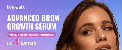 Introduces the brand and product with a headline promise of fuller, thicker, defined brows in 4 weeks to set expectations.