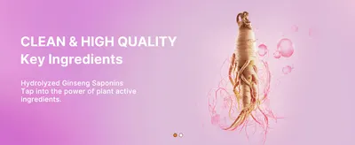 Highlights the clean, high-quality hydrolyzed ginseng saponins ingredient to build confidence in the formula.