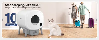 Emphasizes that one cat only needs the box emptied every 10 days, reducing maintenance effort. Reassures shoppers they can travel without worrying about litter box upkeep.