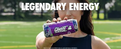 Links the drink to an active outdoor lifestyle with a bold headline, so shoppers see it as energy that fits their day.