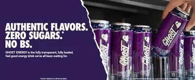 Reassures shoppers that the drink is transparent, low in calories and sugar-free while still tasting good. Positions Ghost as the fully transparent, fully loaded energy brand shoppers have been…