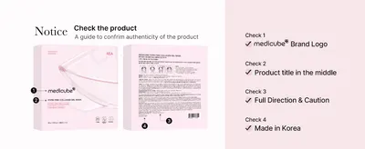Helps shoppers confirm they are buying a genuine medicube product by pointing out logo, title, directions and country-of-origin markers.
