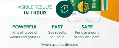 Highlights three distinct benefits side by side to reassure shoppers the product is effective, quick-acting and safe around people and pets. Uses a concrete time-based stat to prove how quickly the…
