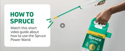 Directs shoppers to a short video showing how to use the Spruce Power Wand sprayer.