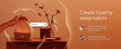Highlights two distinct benefits of the product, sleep science-backed routines and a phone-free design, to reassure shoppers it improves sleep habits.
