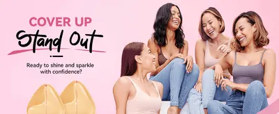 Opens the module with a confident brand slogan and lifestyle imagery to build an emotional connection before introducing the product. Positions the sticky bra as a way to feel confident and secure…