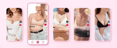 Uses a row of TikTok-style video thumbnails with engagement counts to show the product trending on social media and build trust through social proof.