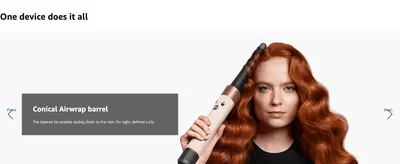 Explains that the tapered conical barrel lets users style closer to the root for tight, defined curls.