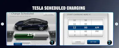 Walks the shopper through the two-step process of scheduling Tesla charging times via the app to show ease of use.