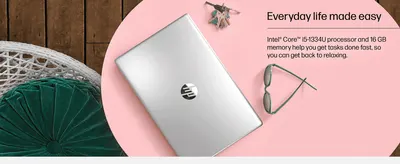 Highlights the Core i5 processor and 16GB RAM so shoppers know tasks finish fast, freeing time to relax.