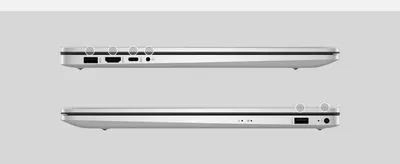 Shows shoppers the location of all ports and connectors on both sides of the laptop for compatibility planning.