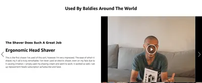 Builds trust by showing a real customer explaining why the shaver worked well for him. Uses authentic, non-studio video of a real user to reinforce social proof.