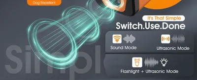 Shows the three simple operation modes (Sound, Ultrasonic, Flashlight+Ultrasonic) to reassure shoppers the device is easy to switch and use.