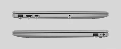 Points to the physical location of ports and connectors on both sides of the laptop so shoppers know what's included. Points to the physical location of ports and connectors on both sides of the…