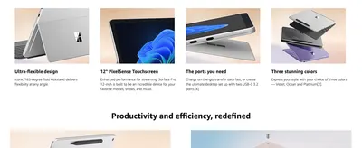 Showcases four distinct product features side by side to demonstrate the device's flexibility and design options.
