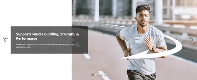 Communicates that 5g of pure creatine monohydrate per serving supports muscle building, strength, and performance.