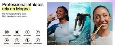 Builds credibility through professional athlete association and reassures shoppers with a full set of dietary and quality certifications.