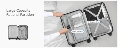 Highlights the suitcase's interior organization features to reassure shoppers packing will be easy and space-efficient.