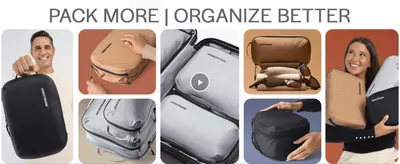 Shows the product being packed, organized, and carried across several different scenarios to demonstrate its versatility.