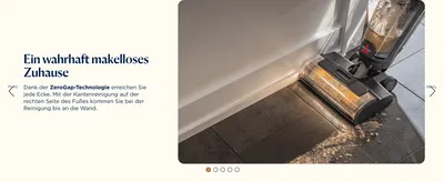 Explains that ZeroGap technology lets the vacuum reach every corner and clean right up to the wall along edges.