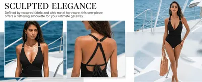 Highlights textured fabric and chic metal hardware details that create a flattering silhouette across multiple angles.