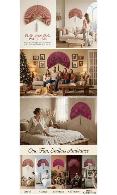 Basic A+ Content for XKONIVE Bamboo Wall Fan Decor Large Hand Woven Boho Folding Fan with Tassel