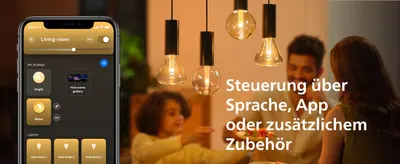 Highlights that the bulbs can be controlled by voice, app or additional accessories so shoppers know how easily the lighting is managed.