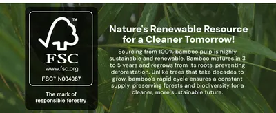 Communicates the product's eco-friendly sourcing and sustainability credentials to build trust with environmentally-conscious shoppers. Highlights the rapid renewability of bamboo compared to trees,…