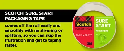 Highlights the key benefit that the tape comes off the roll smoothly without splitting, allowing users to work faster and avoid frustration.