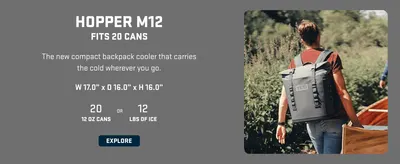 Presents another model from the brand's product lineup with capacity and sizing details to help shoppers choose the right cooler for their needs. Highlights the compact backpack cooler's capacity…