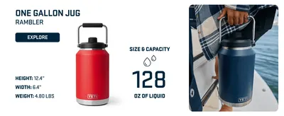 Communicates the exact physical size and liquid capacity of the one gallon jug to help shoppers understand the product dimensions and volume. Highlights the 128 oz liquid capacity as a key…