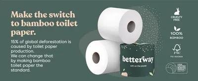 Highlights multiple eco-friendly features of bamboo toilet paper to encourage shoppers to switch from traditional toilet paper.