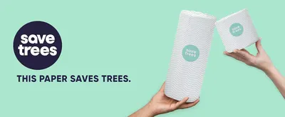 Communicates the brand's commitment to sustainability and saving trees through their paper products.