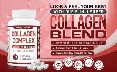 Showcases multiple product benefits including the 5-in-1 collagen blend, dosage amount, multiple collagen sources, and ease of use to help shoppers understand the comprehensive value proposition.…