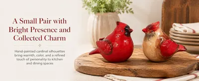 Highlights the aesthetic and emotional value of the hand-painted cardinal figurines, emphasizing how they add warmth, color, and personality to kitchen and dining spaces.