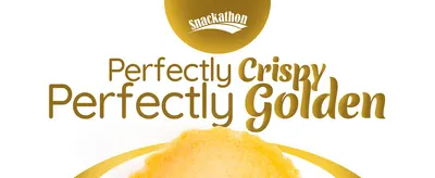 Highlights the crispy texture and golden color of the product to communicate quality and appeal to shoppers seeking a premium snack experience.